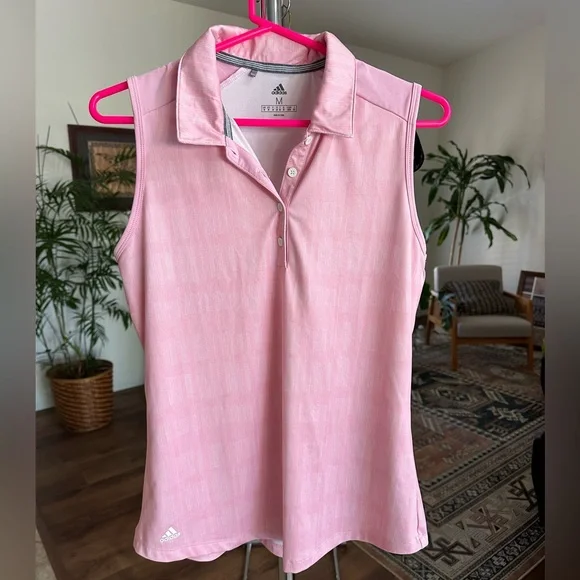 Adidas Women's Pink Collared Active Golf Tennis Pickle Ball Tank Top Shirt Sz M - Picture 1 of 12